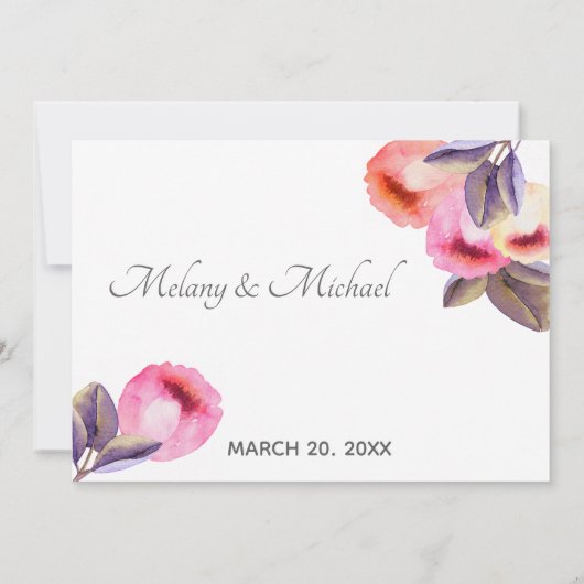 ボヘミアンスタイルのエレガントでモダンな水彩画のチューリップ 出席返信 招待状 (裏面)