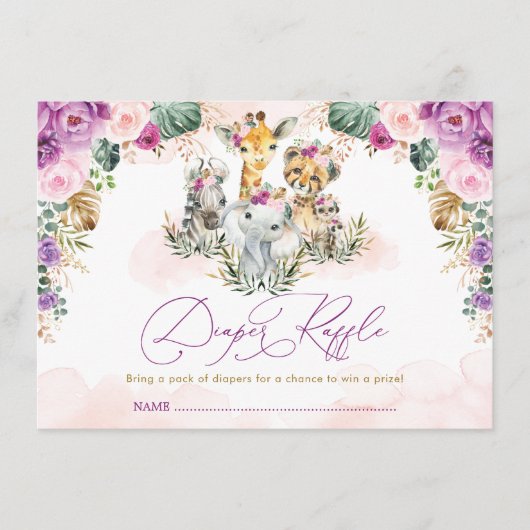ボヘミアンスタイルのサファリ ジャングル ベイビー シャワー おむつくじ エンクロージャーカード (正面)