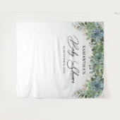 ボヘミアンスタイルのサボテンとユーカリのゴールドフレームのベビーシャワー タペストリー (正面(横))