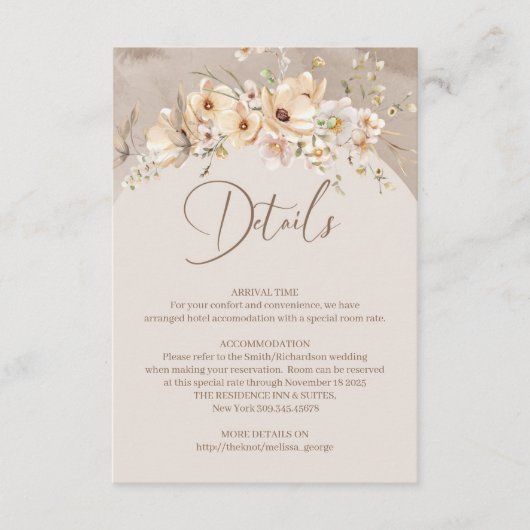 ボヘミアンスタイルのサマー ラスティック ニュートラル ワイルドフラワーのディテールが詰まったカード エンクロージャーカード (正面)