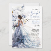 ボヘミアンスタイルのダスティーブルーの花柄ユーカリプリントのウェディングドレス 招待状 (正面)