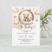 ボヘミアンスタイルのニュートラルなラスティーブラウンのくまちゃん 招待状 (スタンド正面)