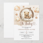 ボヘミアンスタイルのニュートラルなラスティーブラウンのくまちゃん 招待状 (正面/裏面)