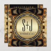 ボヘミアンスタイルのメディエバルゴールドサテン結婚式の披露宴 招待状 (正面/裏面)