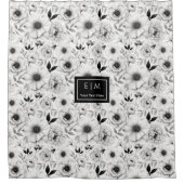 ボヘミアンスタイルのモノクロフラワーシャワーカーテン シャワーカーテン (正面)