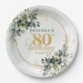 ボヘミアンスタイルのユーカリ ゴールド プレート 80周年記念のお祝いに乾杯 (正面)