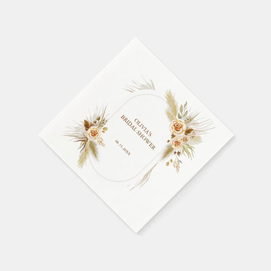 ボヘミアンスタイルの優雅なパンパス草の結婚式前パーティー スタンダードカクテルナプキン (角)