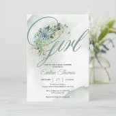 ボヘミアンスタイルの多肉植物の花　ユーカリ　ゴールド　女の子です 招待状 (スタンド正面)