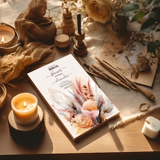 ボヘミアンスタイルの水彩パンパス草のブライダル 招待状