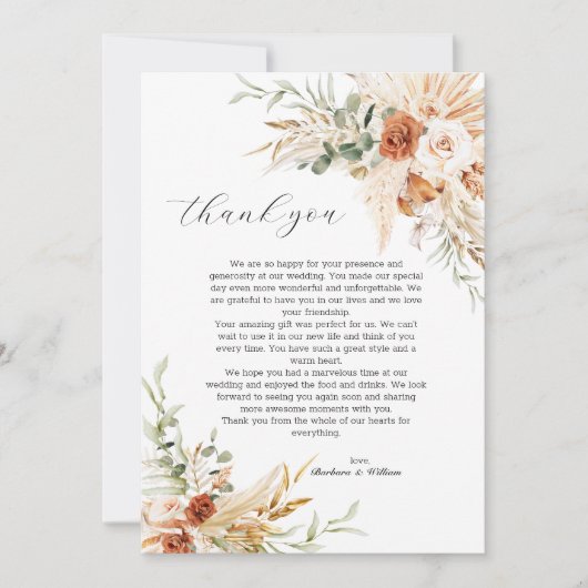 ボヘミアンスタイルの結婚式のお礼テンプレート。 サンキューカード (正面)