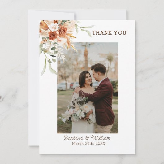 ボヘミアンスタイルの結婚式のお礼テンプレート。 サンキューカード (裏面)