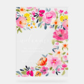 ボヘミアンスタイルの華やかな花の水彩画ウェルカムメッセージ アクリルサイン (正面)