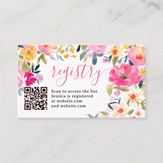 ボヘミアンスタイルの華やかな花柄の結婚前お披露目会の登録カード エンクロージャーカード (正面)