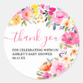 ボヘミアンスタイルの鮮やかな花の水彩画の感謝カード ラウンドシール (正面)