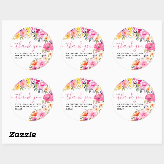 ボヘミアンスタイルの鮮やかな花の水彩画の感謝メッセージ ラウンドシール (シート)