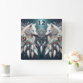 ボヘミアンスタイルウルフアンドドリームキャッチャー スクエア壁時計 (ホーム)