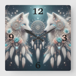 ボヘミアンスタイルウルフアンドドリームキャッチャー スクエア壁時計