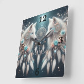ボヘミアンスタイルウルフアンドドリームキャッチャー スクエア壁時計 (傾斜)