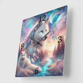 ボヘミアンスタイルウルフアンドドリームキャッチャー スクエア壁時計 (傾斜)