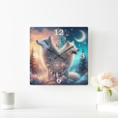 ボヘミアンスタイルウルフアンドドリームキャッチャー スクエア壁時計 (ホーム)