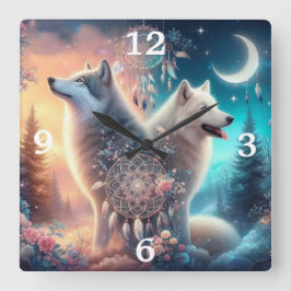 ボヘミアンスタイルウルフアンドドリームキャッチャー スクエア壁時計