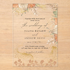 ボヘミアンスタイルパンパス結婚グラス アクリル招待状