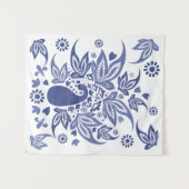 ボヘミアンスタイルブルーアンドホワイトピーコック タペストリー (正面(横))