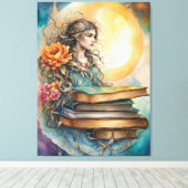 ボヘミアンスタイルレディームーンフラワーズ&ブックス キャンバスプリント (インサイチュ (ウッドフロア))