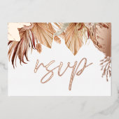 ボヘミアンスタイル ドライフラル ウェディング ローズ ゴールド フォイル RSVP 箔招待状 (正面)