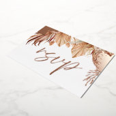 ボヘミアンスタイル ドライフラワーのウェディング ローズゴールド フォイル RSVP 箔招待状 (回転した状態)