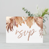 ボヘミアンスタイル ドライフラワーのウェディング ローズゴールド フォイル RSVP 箔招待状 (立ち正面)