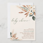 ボヘミアンスタイル ドライ フラワー グリーン ベビーシャワー 招待状 (正面)