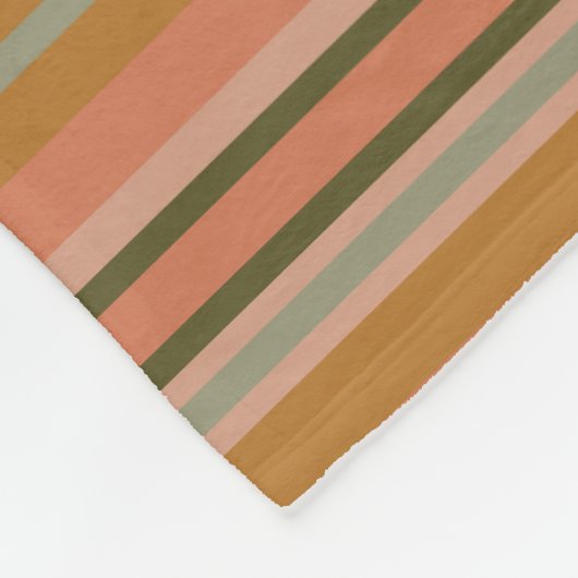 ボヘミアンストライプズ暖かいテラコッタオークレパターン フリースブランケット (角)