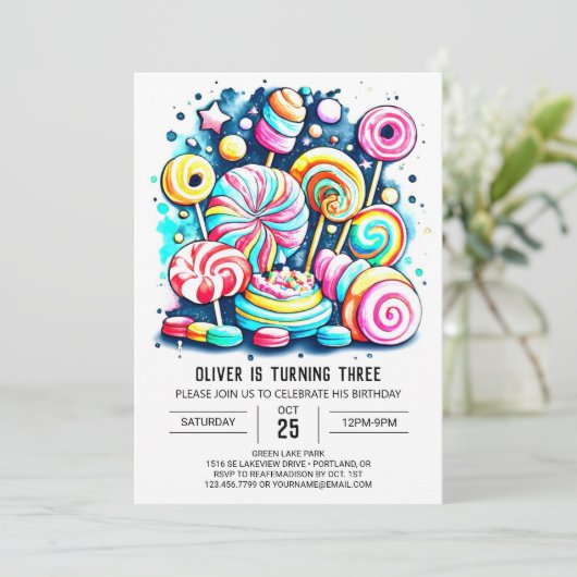 ボヘミアンスプリンクルズスウィートチョコレート誕生日 招待状 (スタンド正面)