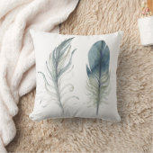 ボヘミアンスモークブルーフェザー枕 クッション (ブランケット)