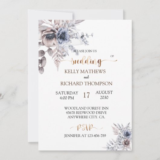 ボヘミアンダスティブルー結婚式招待状 招待状 (正面)