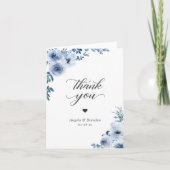 ボヘミアンダスティーブルーフローラスタイリッシュトレンディー サンキューカード (正面)
