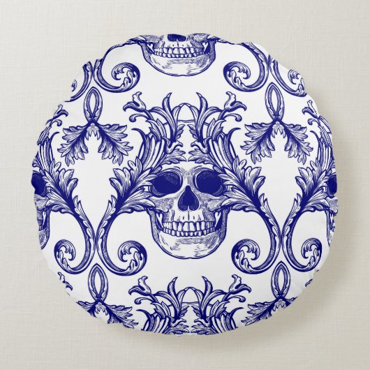 ボヘミアンダマスク、スカルシームレスオーナメント。 ラウンドクッション (正面)