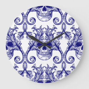 ボヘミアンダマスク、スカルシームレスオーナメント。 ラージ壁時計