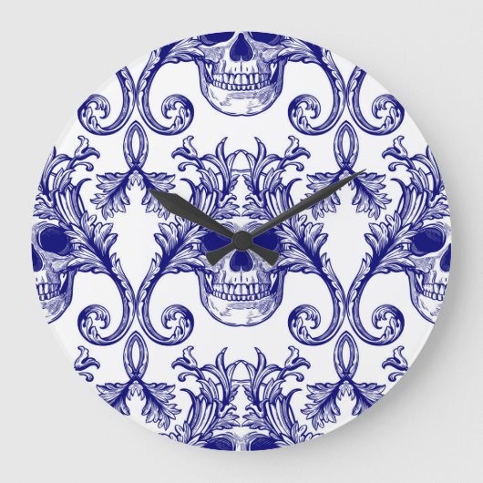 ボヘミアンダマスク、スカルシームレスオーナメント。 ラージ壁時計 (正面)