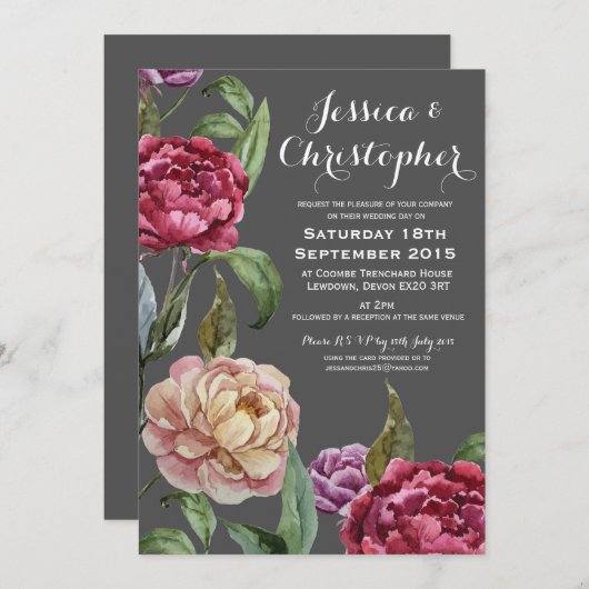 ボヘミアンダークフローラカスタムウェディング招待状 招待状 (正面/裏面)