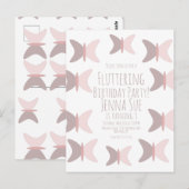 ボヘミアンチェリー ピンクの蝶の誕生日招待状 ポストカード (正面/裏面)