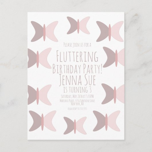 ボヘミアンチェリー ピンクの蝶の誕生日招待状 ポストカード (正面)