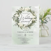 ボヘミアンチックなオリーブの花輪　グリーンと白いバラの花飾り 招待状 (スタンド正面)