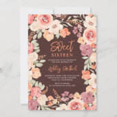 ボヘミアンチックなオレンジ色のペイントが施された秋のスイート16 招待状 (正面)