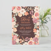 ボヘミアンチックなオレンジ色のペイントが施された秋のスイート16 招待状 (スタンド正面)