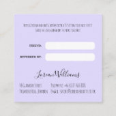 ボヘミアンチックなパープルのウェディングヘアスタイル 水彩フラワーが幻想的 予約カード (裏面)