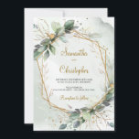 ボヘミアンチックなユーカリの葉のグリーンが施された、偽のゴールドフレーム 招待状<br><div class="desc">ボーイッシュで優雅なユーカリの葉のグリーンが、偽のゴールドフレームのウェディング招待状にデザインされています。マッチングアイテムやカスタマイズについては私に連絡してください。 ブラッシュローズ</div>