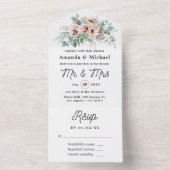 ボヘミアンチックなユーカリピンクポピーウェディング オールインワン招待状 (内側)