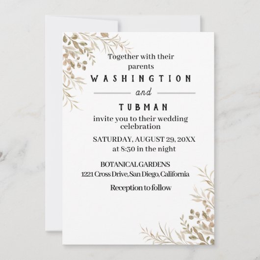 ボヘミアンチックな花のウェディング招待状カード 招待状 (正面)